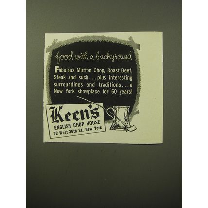 1960 Keen's English Chop House restaurant Ad - Food with a background