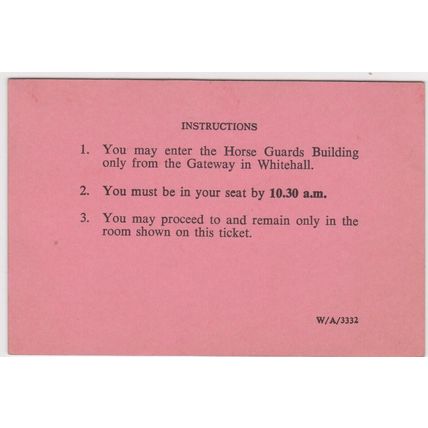 Queen's Birthday Parade Pass Ticket 14th June 1969 Trooping the Colour