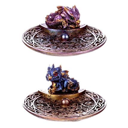 Elements Baby Dragon Celtic Incense Stick Burner Dish Ashcatcher - Blue