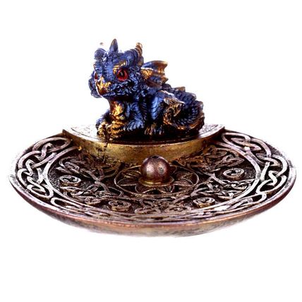 Elements Baby Dragon Celtic Incense Stick Burner Dish Ashcatcher - Blue