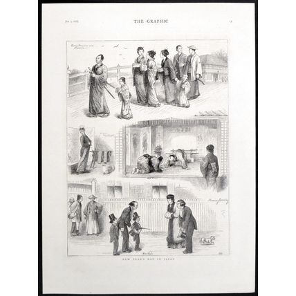 NEW YEAR’S DAY IN JAPAN 1878 VICTORIAN ENGRAVING