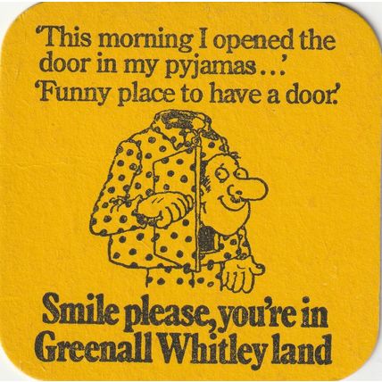 BEER MAT - GREENALL WHITLEY BREWERY - SMILE PLEASE - (Cat No 291) - (1975)