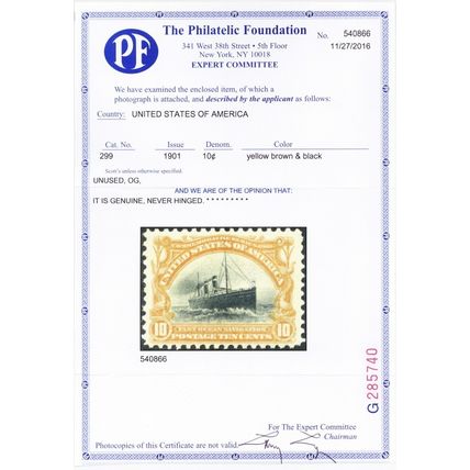 299, Mint XF NH 10¢ GEM - With PFC Certificate - Stuart Katz