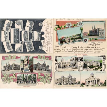 Pretoria 4x Miniature Views Zoo Courts South African Parliament 4x Postcard s