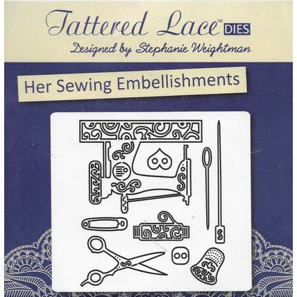 Tattered Lace. Her Sewing Embellishments Die Set. Die Cutting Cardmaking Crafts