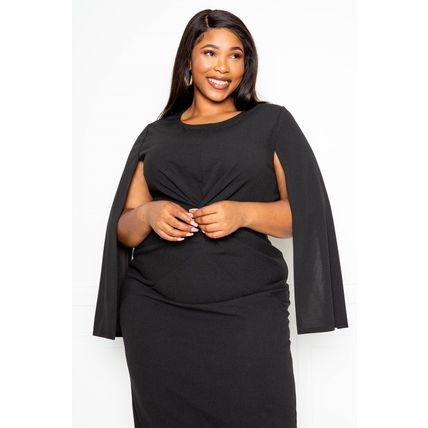 Women's Cape Sleeve Dress With Knot Detail