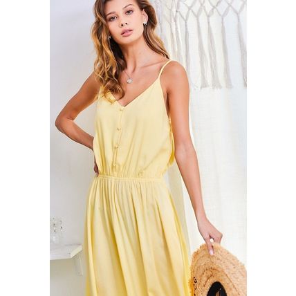 Women's Adjustable Shoulder Strap Button Down Contrast Lace Maxi Dress