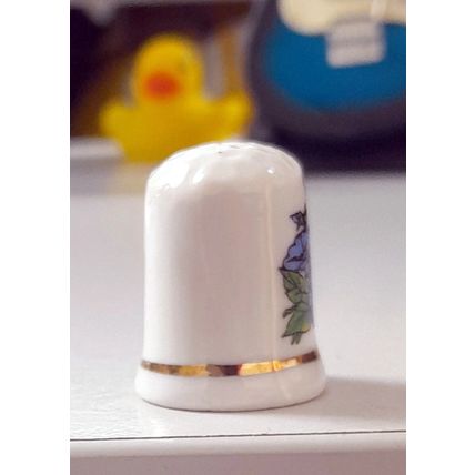 Decorative Thimble - Bone China - Blue Flowers .