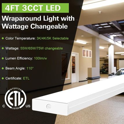 4 Pack 4FT LED Wraparound Light with 3 Wattages/3 Lumens/3 CCT Selectable, 55W/6
