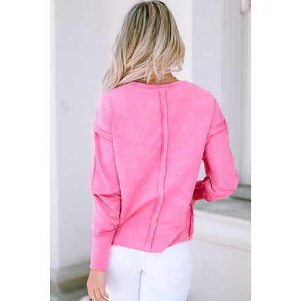 Rose Sequin Heart Shaped Exposed Seam Pullover Sweatshirt