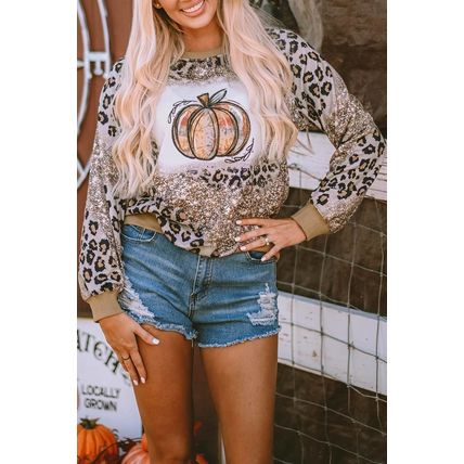Leopard Tie Dyed Polished Pumpkin Graphic Long Sleeve Top