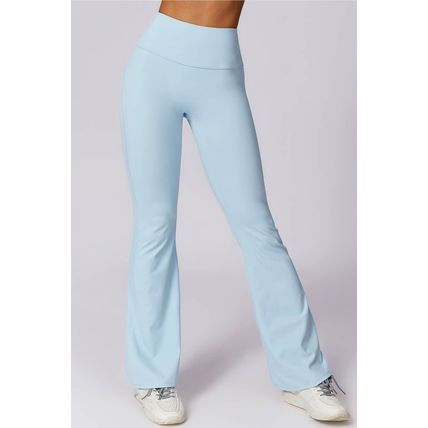 Mist Blue Solid Color High Waist Active Sports Flare Pants