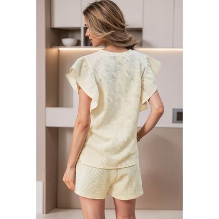 Apricot Textured Ruffled Sleeve Tee and Drawstring Shorts Set