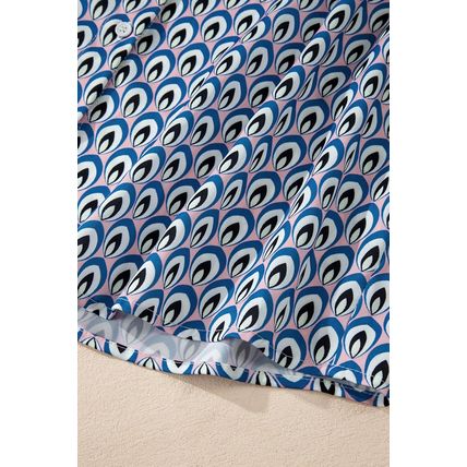 Sky Blue Abstract Print Shirred Cuff Buttoned Oversized Shirt
