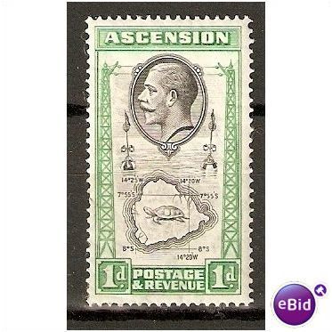 Ascension 1934 1d Black & Emerald Ascension Island Mounted Mint MM SG 22 Sc 24