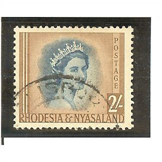 Rhodesia & Nyasaland 1954 2/- Deep Blue & Yellow Brown Used SG 11