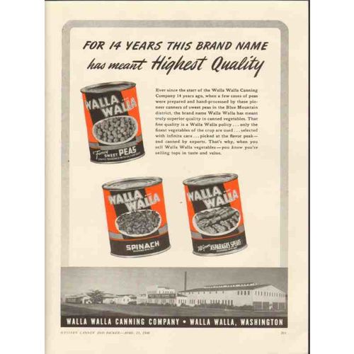 walla walla canning company 1946 highest quality sweet peas vintage ad