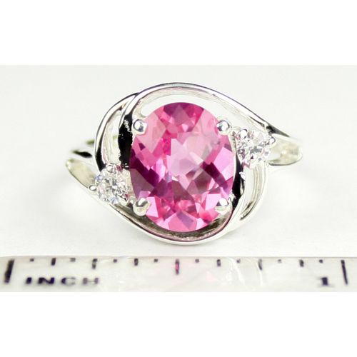 Created Pink Sapphire, 925 Sterling Silver Ladies Ring, SR021