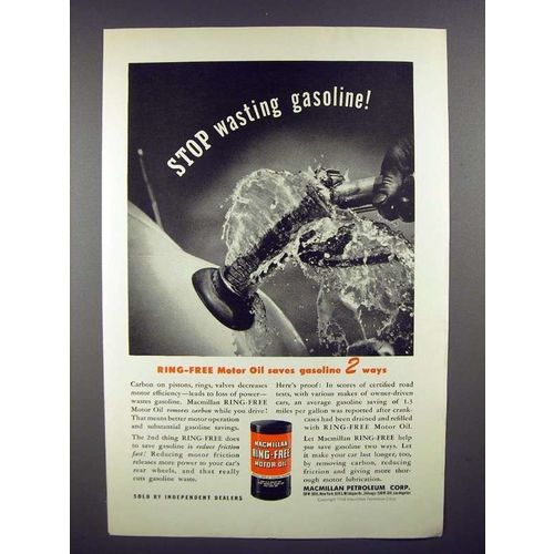 1943 Macmillan Ring-Free Motor Oil Ad - Stop Wasting