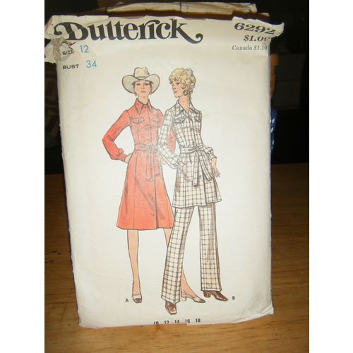 Butterick 6292 Misses Dress or Tunic & Pants Pattern - Size 12 Bust 34