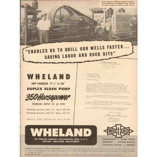 WHELAND COMPANY 1954 Lloyd Havens LeBus Brothers drilling vintage ad