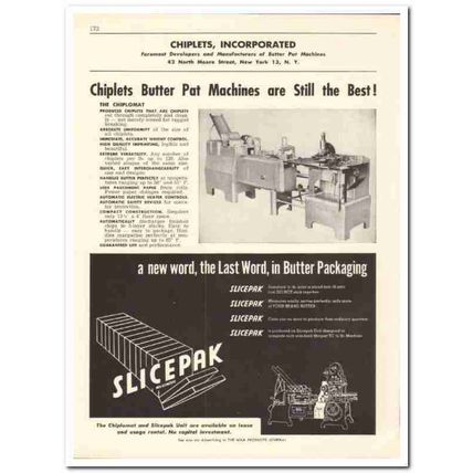 Chiplets Inc 1956 vintage dairy catalog butter pat machines packaging