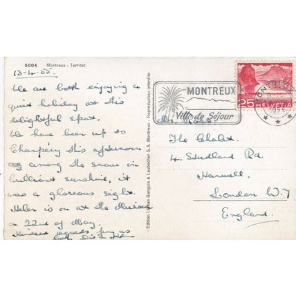 Montreux Territet Switzerland RP Postcard 1955 posted Crease