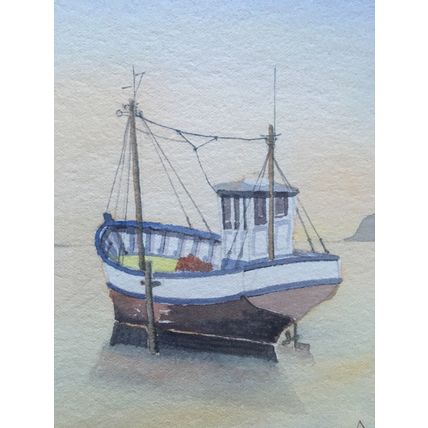 Original Watercolour Painting by John Peppit END OF THE DAY Fishing Boat Framed