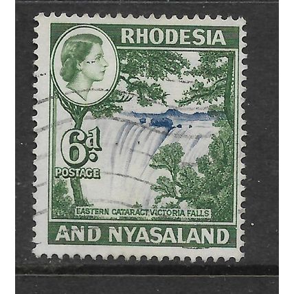 RHODESIA & NYASALAND 1959 VICTORIA FALLS 6d MYRTLE GREEN SG 24 FINE USED
