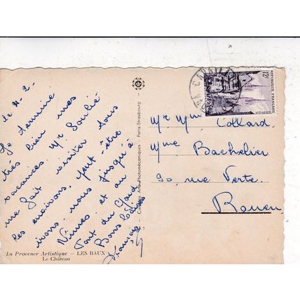 M.Vivier Les Baux Postcard posted 1955 corner crease
