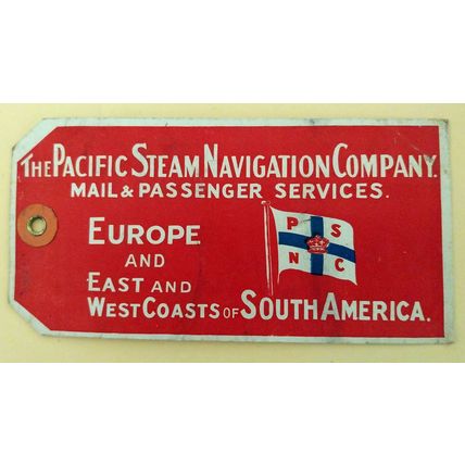 Pacific Steam Navigation Company luggage tag circa 1920 South America route