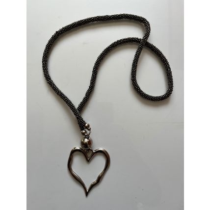BALINESE BEADED ROPE NECKLACE WITH OPEN HEART