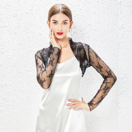 Women Lace Cardigan Shrug Crop Top Wedding Party Sheer Long Sleeve Slim Bolero