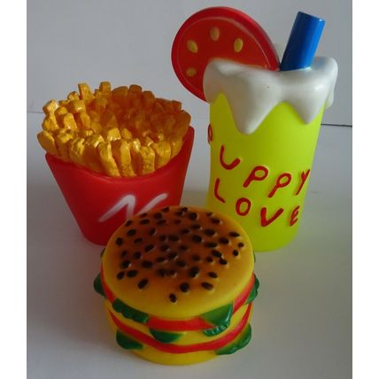 BARGAIN SQUEAKY DOG TOY SET FUN FAST FOOD THEMED DOG TOYS VARIOUS STYLES 10 TOYS