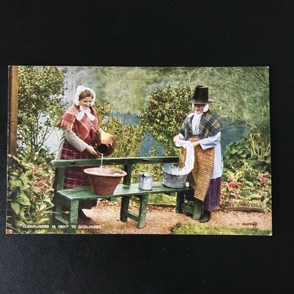Valentines Valesque Welsh Ladies Postcard Cleanliness Next To Godliness MINT