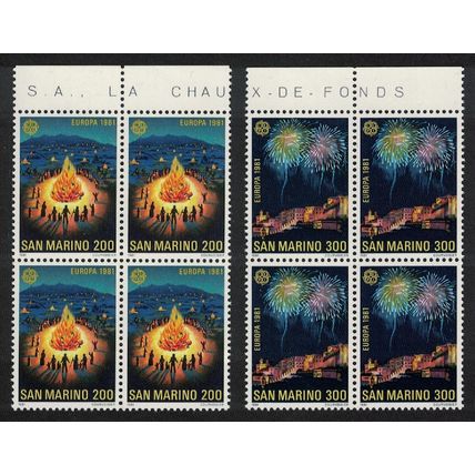 San Marino Europa Folklore 2v Blocks of 4 Top Margins 1981 MNH SG#1157-1158