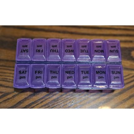 Purple 7-Day AM/PM Plastic Pill Tray, Medicine Organizer & Portable Box
