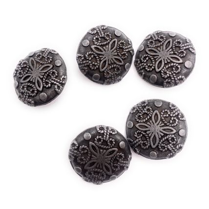 23mm Zinc Alloy Metal Sewing Shank Buttons Round Antique Silver Flower Carved