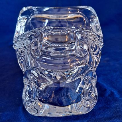 Christmas Santa SLEIGH Lead Crystal CANDLE HOLDER Clear Glass Votive Candy Dish
