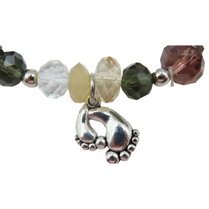 Footprints Charm Stretch Bracelet Faceted Crystal Ladies Jewellery Faith Christ