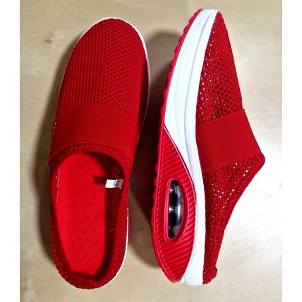 WOMENS RED SPORT SLIPPERS CASUAL SHOES JOGGING GYM TRAINERS SIze 40 UK7