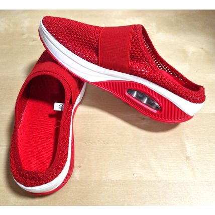 WOMENS RED SPORT SLIPPERS CASUAL SHOES JOGGING GYM TRAINERS SIze 40 UK7
