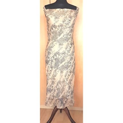 Fenn Wright Manson Designer Cream Beige Black Print Dress Silk 12 UK