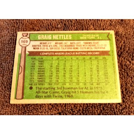 1976 Topps #169 All Star 3rd Base Graig Nettles EX/MT Condition No Creases (CJ)