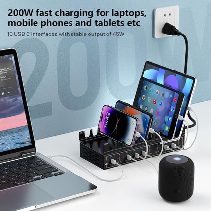 200W Fast USB Charging Station, 10 Type-C Ports A+ Grade Smart Protection Chargi