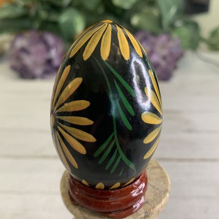 VTG Wooden Easter Egg Ukrainian Pysanky Pisanky Pysanka Hand Painted With Stand