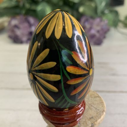 VTG Wooden Easter Egg Ukrainian Pysanky Pisanky Pysanka Hand Painted With Stand
