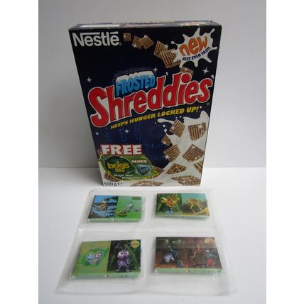 Nestle 1998 Shreddies Cereal Box Empty Bugs Life Box Magnifier Set of 4 Sealed