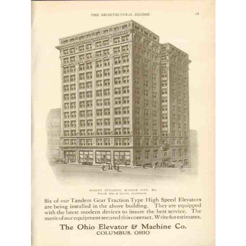 ohio elevator machine company 1911 rialto bldg kansas city vintage ad