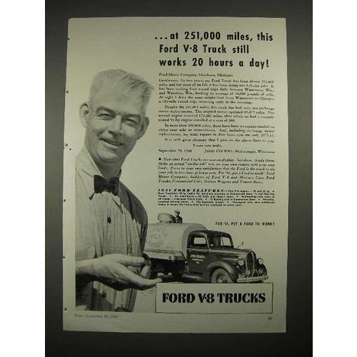 1941 Ford V-8 Truck Ad - Still Works 20 Hours a Day